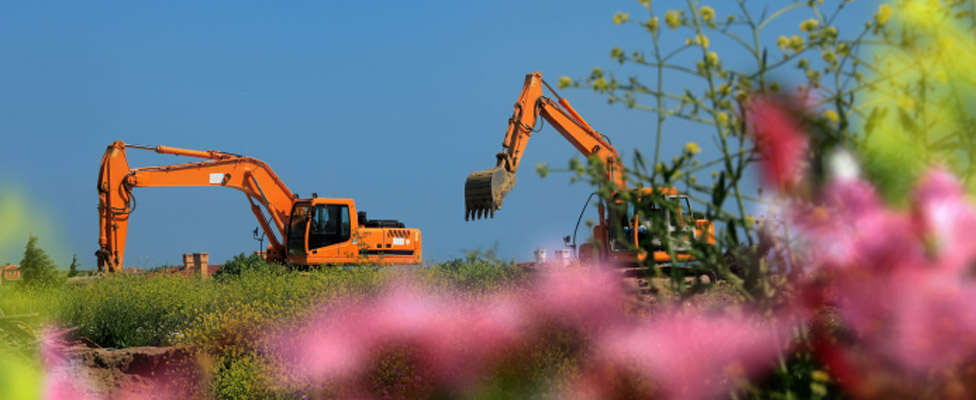 Diggers clearing waste from a building site