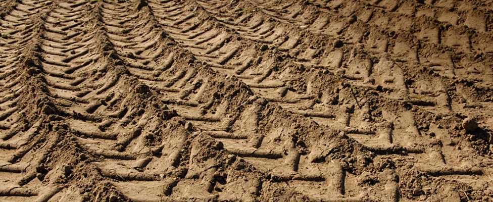 Tyre tracks show where muck has been removed from construction site